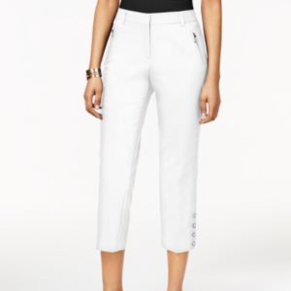 Style & Co Capris Mid-Rise Button Accent Stretch Cropped Pants White Size 12 New